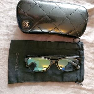 Chanel Women's Black & White Camellia Tweed Line Glasses Frames Rare